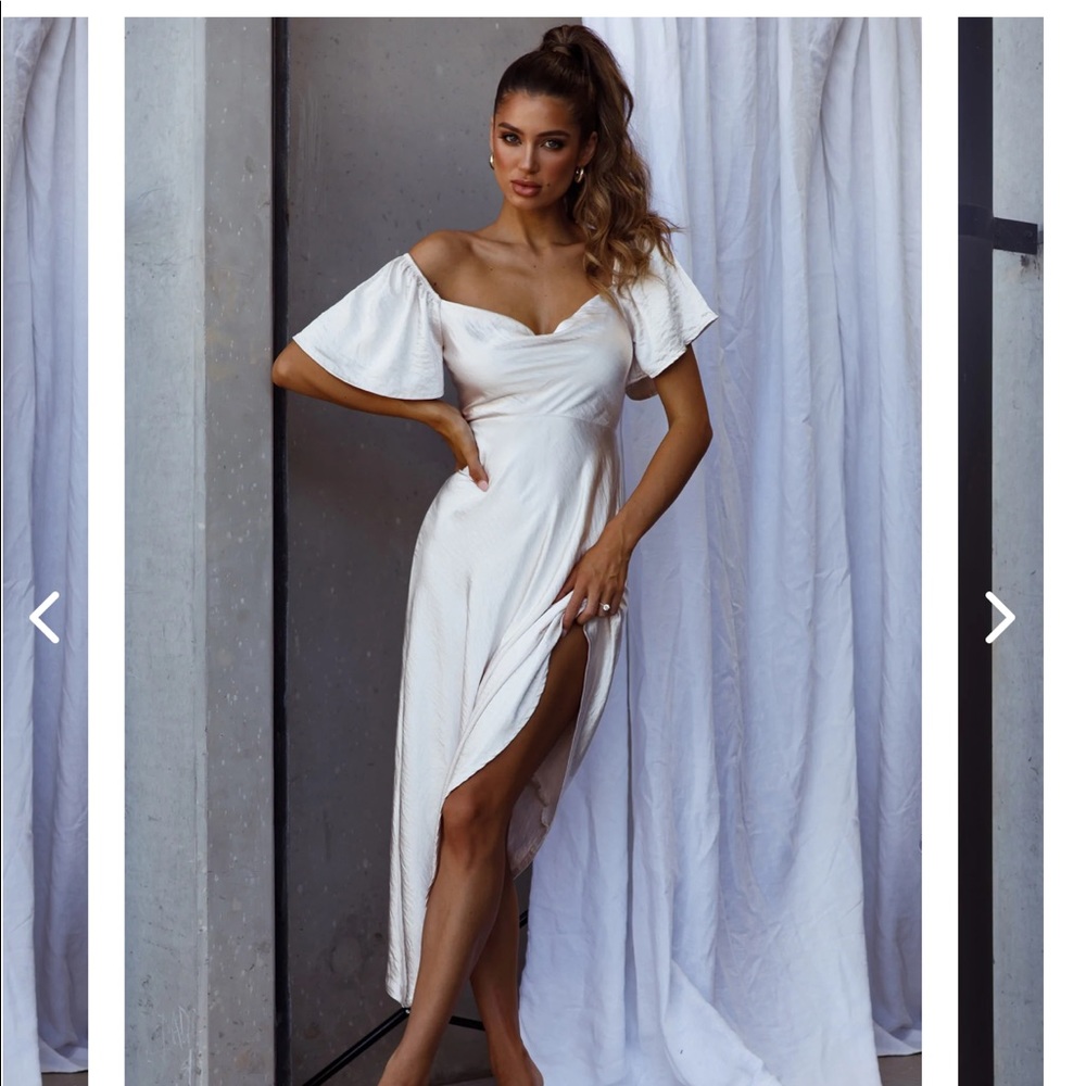 TIED BACK ASYMMETRICAL MIDI-DRESS CHAMPAGNE